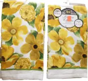 Set of 2 Same Kitchen Printed Velour Towels(15"x25") YELLOW FLOWERS,BH