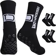 [Risipu] 2 Pairs Children's Football Socks Non-Slip Sports Socks Breathable Non-Slip Grip Football Socks for Boys Girls for Football Basketball, 2 Black, One Size