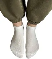 [ProductJK] Women's organic linen short-cut socks with a white mesh structure, packed in sets of three, size S. (Small), White