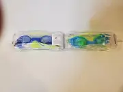 2 sets of Child Swim Goggles - New in Plastic storage box... Blue and Green