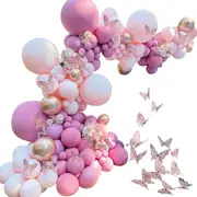 135pcs Rose Gold Pink Butterfly Balloon Garland Arch Kit - Baby Shower Wedding Birthday Decorations