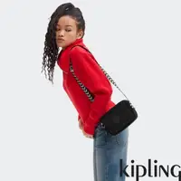 在飛比找momo購物網優惠-【KIPLING官方旗艦館】黑色人字拼接前後加寬收納側背包