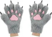 [hbbhml] Animal Cat Bear Paw Gloves Cute Fox Wolf Plush Claw Fluzzy Mitten Halloween Christmas Cosplay Costume for Men Women
