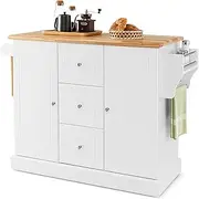 Giantex Kitchen Island Cart, Large Trolley Cart, Large Cabinet, Drawers, Spice Rack, Towel Rack, Rolling Serving Trolley Cabinet, Kitchen Island for Dining Room (White)