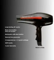 Hair Dryer nano-tourmaline-ionic & ceramic infrared. Made in Italy. Free Iron!