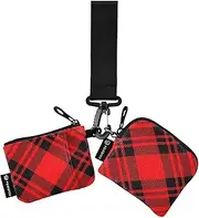 [Caihoyu] Women's Wallets Card Cases Minimalist Business Card Case Money Organizer with Keychain for Ladies Girls 2 Pcs, Red Black Checkered Gingham Buffalo, 4.13"(L) x 3.5"(W), Travel Accessory