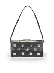 Black Leather & Silver Pouch Bag