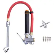 Air Tire Inflator with Pressure Gauge Dual Head (1) 4-Way Tool (4) Valve cores