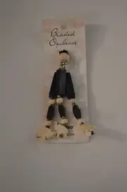 TASSEL- Elephant Figure - Carved Bone - Black / Off white w/~3" Brown Satin Loop