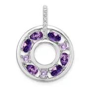 Sterling Silver Rhodium-Plated Amethyst And Cz Circle Pendant