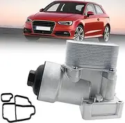 Upgraded Aluminum Oil Cooler Filter Housing Assembly w/Gasket & Bolts Compatible with 2012-2014 VW Amarok Passat A3 Q3 2.0L, Replaces# 03L115389H, 03L-115-389-H, 03L115389B, 03L115389C, 03L115389G