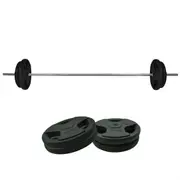 43kg Rubber Coated Ez Grip Cast Iron Weight Plate + 198cm Barbell Bar Weight Set
