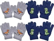 [EUPSIIU] 4 Pairs of Magic Gloves for Children, Full Finger Winter Knitted Stretch Gloves, Toddler Mittens, Children's Gloves Dinosaur for Boys Girls, 6 x 2.36 Inches