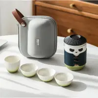 在飛比找momo購物網優惠-【Life shop】熊貓大俠旅行茶具組/附收納包(泡茶組 