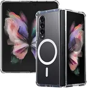 Boaoige Magnetic Clear Case for Samsung Galaxy Z Fold 3 5g, Compatible with Magsafe Card Wallet and Wireless Charger, Transparent Shockproof and Drop-Proof Case