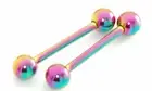 Pair 14g 5/8" Length Rainbow Titanium Plated Nipple Rings Tongue Barbells