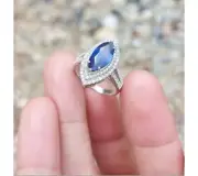 1.80 Ct Marquis Natural Blue Sapphire Diamond Proposal Ring14K solid white gold
