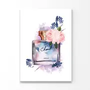 Purple Blue Perfume with Flowers Print 100% Australian Made 60x90cm (Stretched Canvas)