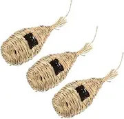 GREENADSCAPE 3Pcs Handmade Woven Bird Nests Outdoor Reed Grass Hanging Bird Houses Cozy Rest Supplies for Canaries Parrots and Rustic Style Garden Decor