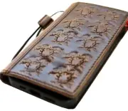 Genuine Leather case f Iphone 14 13 12 11 Pro Max Wallet Book wrinkled crack Art