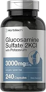 Glucosamine Sulfate 2KCI with Potassium | 3000mg | 240 Capsules | Non-GMO and Gluten Free Supplement | Max Potency | by Horbaach