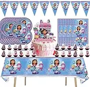 Party Tableware Set, 67 Pieces Birthday Party Decoration Party Supplies with Plates, Tablecloth, Napkins and Banners