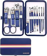 9-19pcs/set Nail Cutter Set Stainless Steel Nail Clippers Set With Folding Bag Manicure Kits Scissors Makeup Beauty Tool,Blue 13 pcs