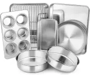 Toaster Oven Bakeware Set, 8-Piece Stainless Steel Small Baking Pan Set, Includ