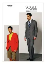 V8890 Sewing Pattern Vogue 8890 Men's Formal Suit Jacket Shorts Pants Size 34-40