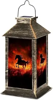 Solar Lantern Galloping Horse Fiery Autumn Sunset Canvas Outdoor Waterproof Garden Hanging Lantern Solar Powered Lighting Outside Table Lamp for Patio Deck Camping 1 Pack