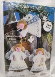 Christmas Craft Ornament Kit*Felt & Sequin &Lace 5" Angels*Design Works*New OS