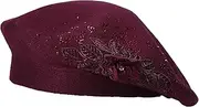 [ZLYC] Womens French Beret hat, Reversible Solid Color Cashmere Mosaic Warm Beret Cap for Girls