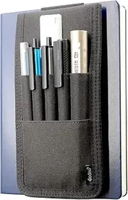 Pen Holder, Pencil Holder, Pen Sleeve Case for Hard Cover Notebooks, Books, Journals, Hold 5 Pens or 10 Pencils, Hold 6 Inch Ruler, Durable Fabrics, Detachable, Elastic Band. Black.