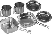 Hobngmuc Camping Pots and Pans Set Stainless Steel,Camping Pots and Pans Kitchen Set - Portable Stewing Frying Kitchenware for Mountaineering Hiking Picnic Travel Outdoor Indoor