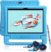 Dragon Touch Kids Tablet 10 inch IPS HD Display Android Tablets with 32GB Storage, 2GB RAM, Quad Core Processor, KIDOZ Pre-Installed, Kid-Proof Case, Shoulder Strap and Stylus, WiFi Only – Blue