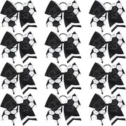 12PCS Soccer Bows 8" Soccer Cheer Bow Large Girls Hair Bows Cheerleading Bows Bulk Elastic Band Ponytail Holder for Teen College Football Competition-White Black