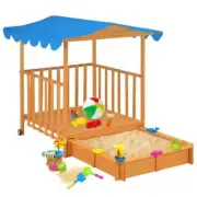Kids Playhouse with Sandbox Sandpit Fir Wood Toy Box Blue UV50