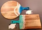 Lynn & Linana Resin Accented Acacia Cheese Boards - Set of 2 - NEW w/ box