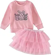 [Thorn Tree] Toddler Girl Easter Skirts Set Bunny Printed Sweatshirt Tutu Mesh Skirts Spring Winter Outfits