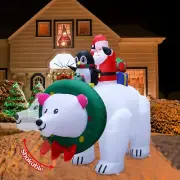 7.7FT Christmas Inflatable Santa Claus Riding Polar Bears with Shaking Head Outd