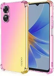 [HAOYE] Case for Oppo A17, Gradient TPU Mobile Phone Case, [Corners Reinforcement] Soft Transparent Silicone Soft TPU Case Shock Absorption Protective Case (Pink/Gold)