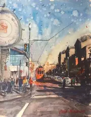 Original Watercolor Painting "Crowd At Fisherman's wharf 11" x 14" NOT A PRINT