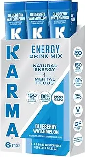Karma Energy Hydration Packet - 6 Pack, Blueberry Watermelon Caffeinated Drink Mix Stick - On-The-Go Clean Focus & Energy Boost