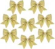 VEYLIN Christmas Bow Decorations, 8pcs Gold Christmas Bows Decoration Christmas Tree Bow Sequin Bows Xmas Decorative Bows Ornaments(Gold)