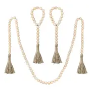 Catzon 3Packs Wood Bead Garland Farmhouse Beads with Tassels Rustic for Wall Hanging Decor-Type 2