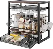 [TQVAI] K Cup Holder, 70 Capacity Coffee Pod Holder, Tea Bag Organizer, Syrup Packets Rack, Coffee Mugs Holder, Coffee Bar Decor Station Organizer for Countertop, Black