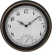Outdoor Waterproof Wall Clock with Thermometer IP44 Vintage Round Garden Decor Clock 12 Inch Outdoor Clock