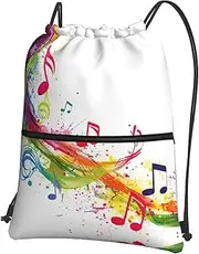 EdWal Colorful Music Notes Print Drawstring Backpack Gym Bags Sports Bags With Zipper Pocket For Travel Swimming Beach, Black, One Size