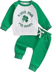 [MAYUMMPY] Toddler Boy Girl Clothes Four Leaf Clover Sweatshirt St. Patricks Day Outfit Baby Boy Sweatsuit