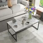 Splendid Marble Top Square Coffee Table with Anti-rust Aluminum Frame LivingRoom